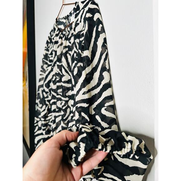 ONE TEASPOON Black White Dimensions Bubble Long Sleeve Blouse Top NWT Size XXL - Picture 5 of 10